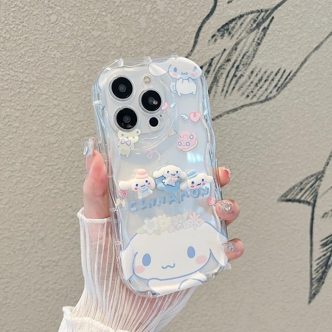 Sanrios Cinnamoroll 3D Wave Case For IPhone 16 15 14 13 12 11 Pro Max Mini X XR XSMAX 8 7 6S Plus Soft Silicone Cover