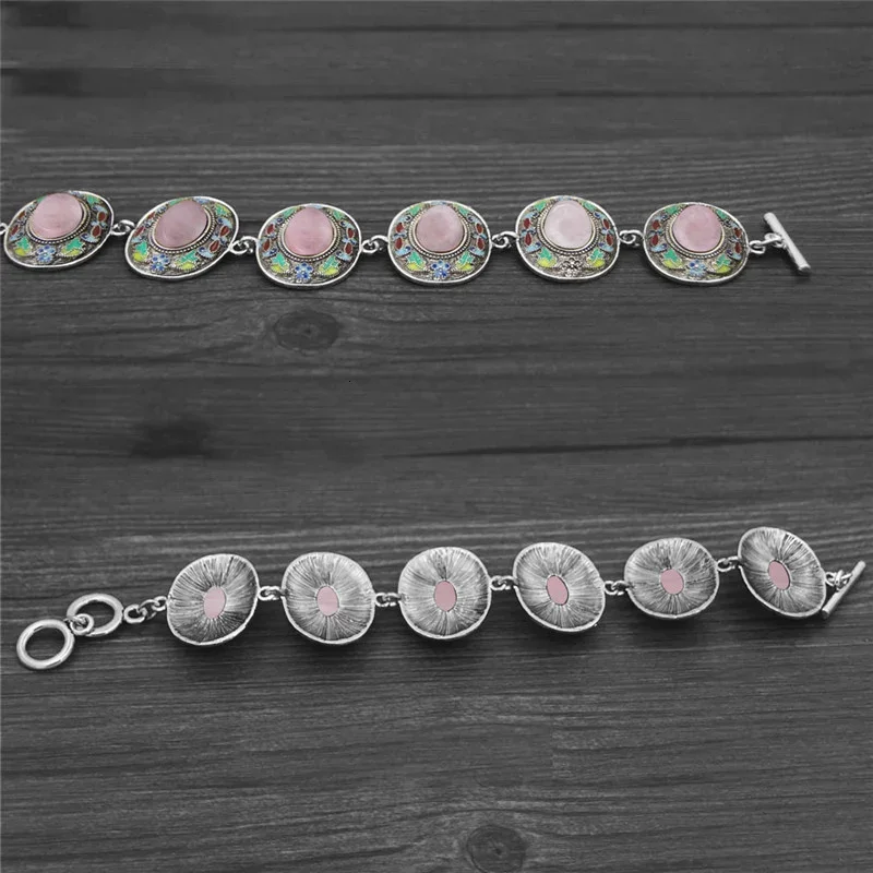 Vintage Oval Quartz Lapis Lazuli Bracelets For Women Bohemia Painting Craft Flower Plant Natural Stone Fashion Bracelet