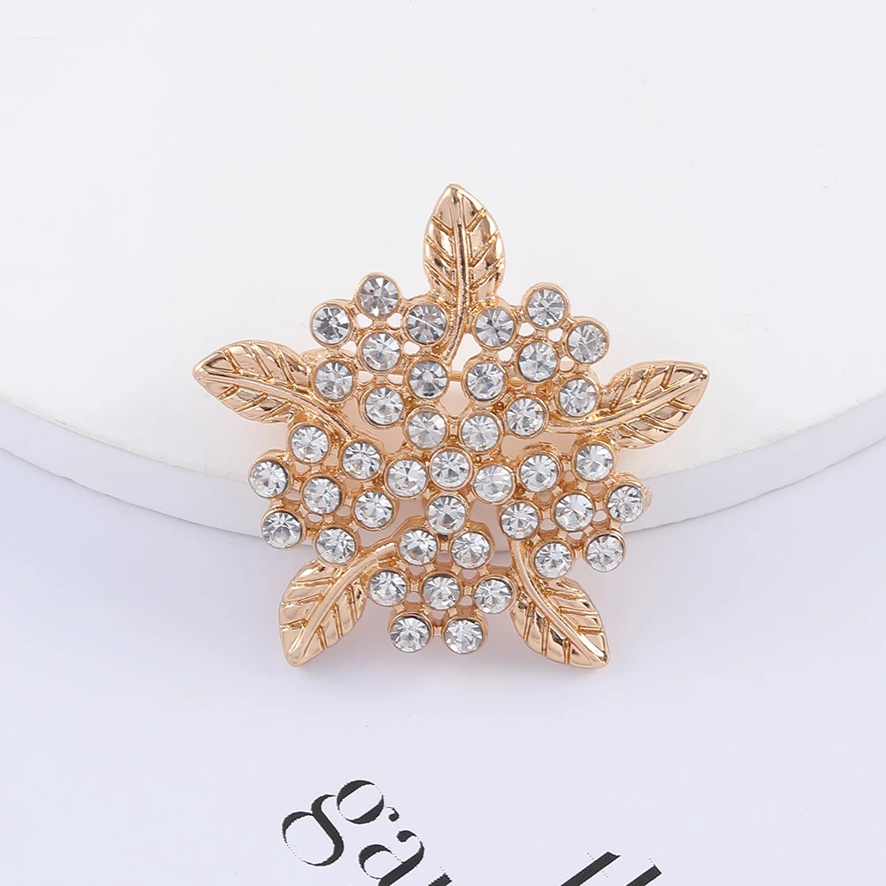 سيدة مثير كامل كريستال زهرة على شكل التلبيب دبابيس أنيقة حجر الراين زهرة ليف الزفاف الصدار دبابيس ذهبية