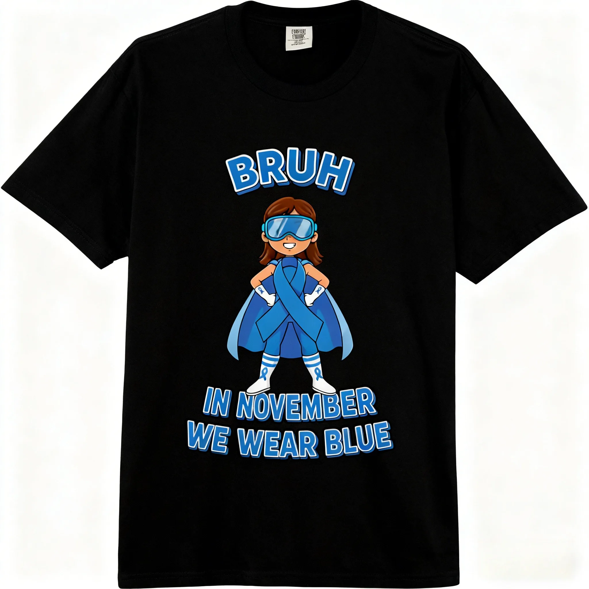 

BRUH In November We Wear Blue Superhero Graphic Perfect for Prostate Cancer Awareness Supporters Adult Heavyweight T-Shirt