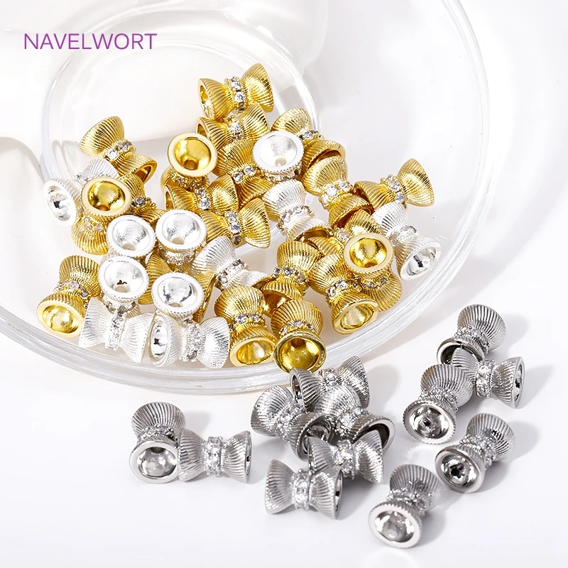 18K Gold Plated with Zircon Double Side Bead Cap Brass Twill Spacer Beads,Separators For Beads,DIY Beading Jewelry Accessories