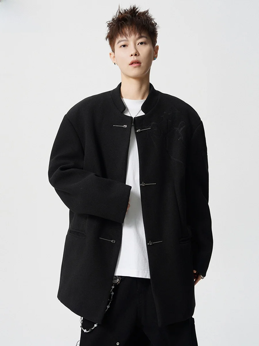 

New Chinese Sle Embroidered Men's Casual Suit Jaet Spring Faion plus Size Loose Fit Sli Outerwear Polyester Fiber