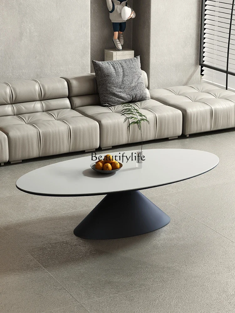 

Pure white rock slab coffee table simple modern household oval heterosexual minimalist