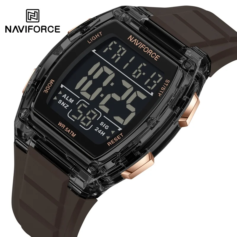 NAVIFORCE Men's Electronic Watch Luminous Display Stopwatch Alarm Clock Men's 5ATM Waterproof Digital Watch Gift For Men NF6106