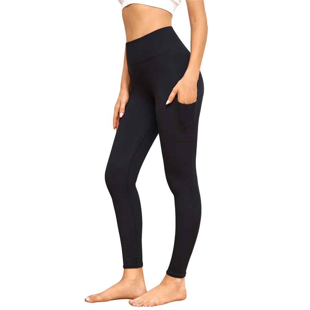 High Waist Fitness Women Leggings with Pockets Nylon&Spandex Stretchy Solid Sport Push Up Pants Gym Workout Running Slim Leggins