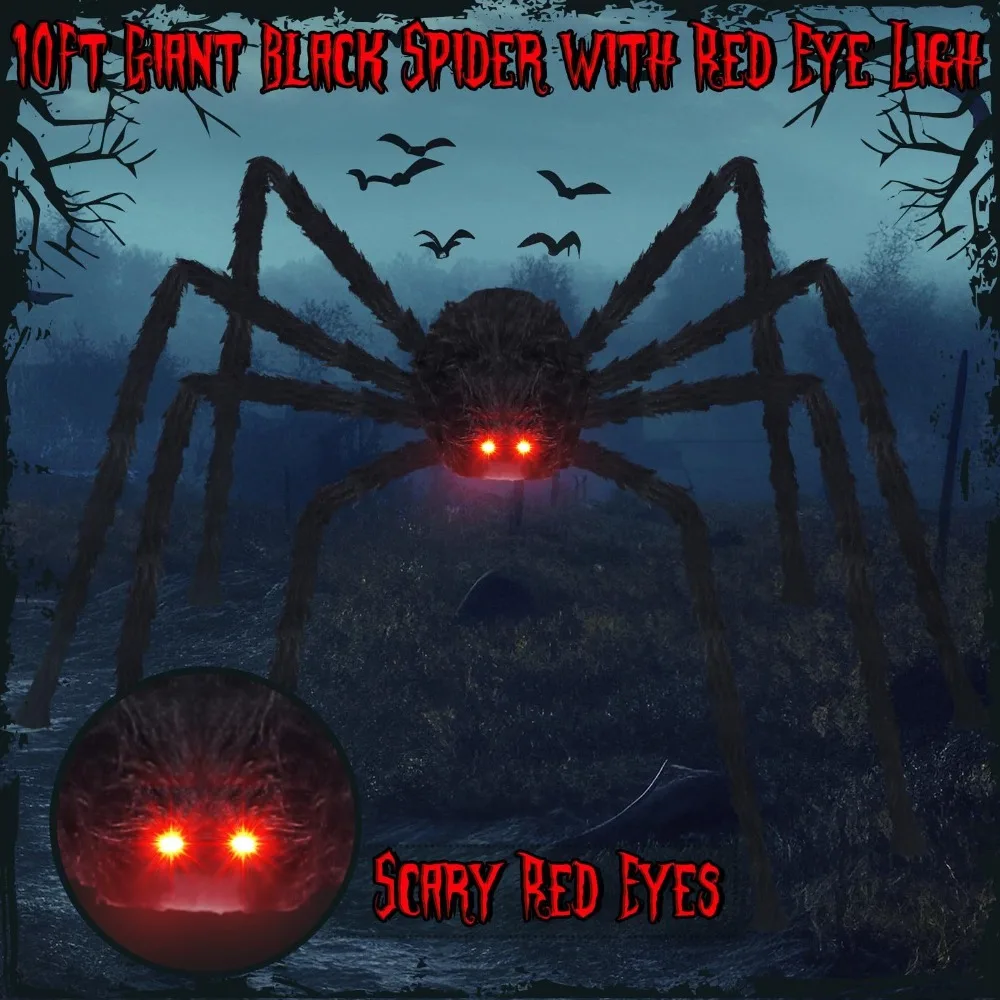 عيون LED عملاقة متوهجة عنكبوت واقعي مزحة ألعاب الهالوين المتوهجة عنكبوت مسكون منزل مخيف ديكور الهالوين