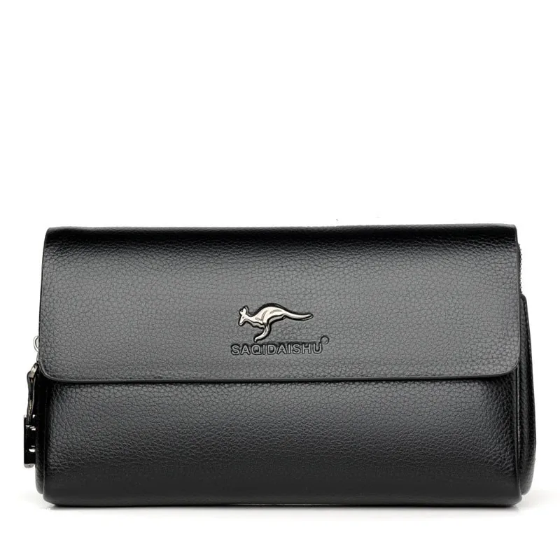 Fashionable Minimalist Premium Men's Clutch Wallet - Double Layer Ultra-Thin High Capacity Portable Wristlet Long Wallet
