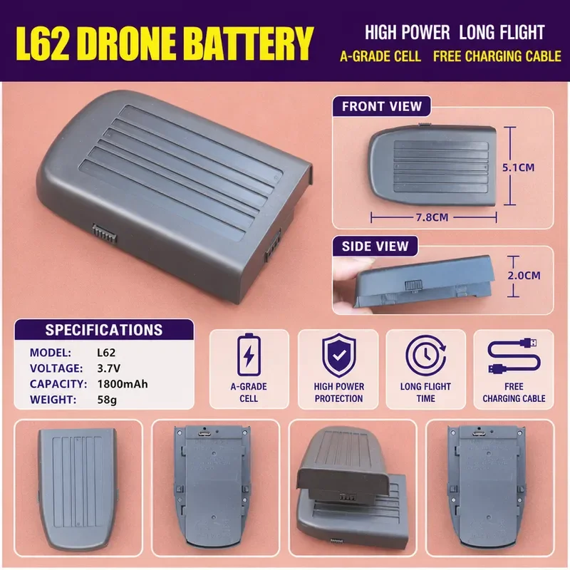 High Quality 3.7V Large Capacity Lithium Battery for L62 Drone Foldable Quadcopter Module Battery Accessories