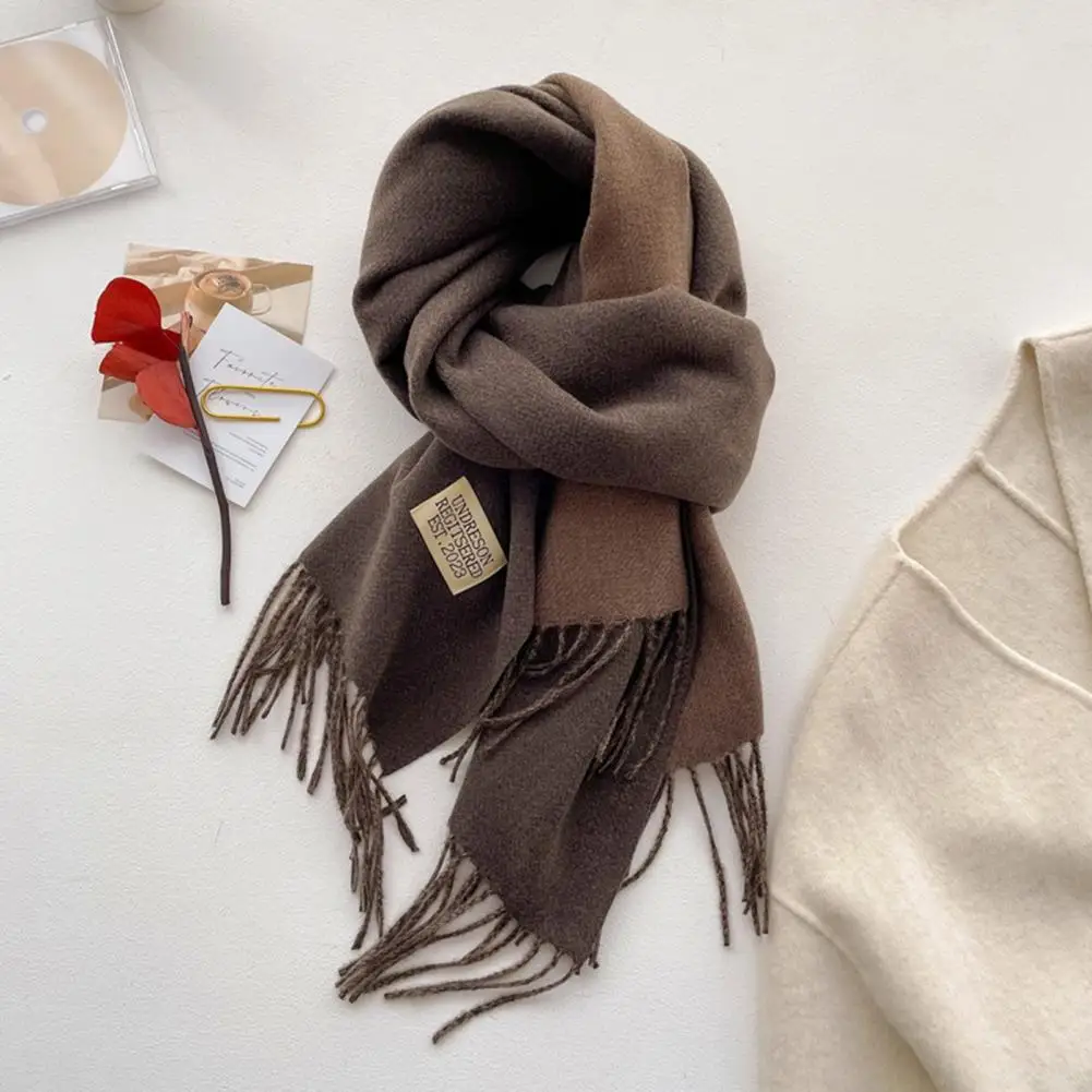 Women Scarf Double-sided Solid Color Unisex Scarf with Tassel Soft Warm Winter Fashion Accessory for Weather Comfort Winter