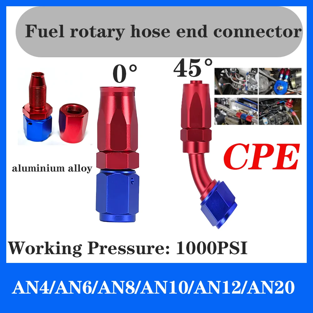 1Pcs Universal AN4/6/8/10/12/16/20 Straight 0°/45° Degree Oil Fuel Swivel Hose End Fitting Oil Hose End Adaptor Kit Blue Red