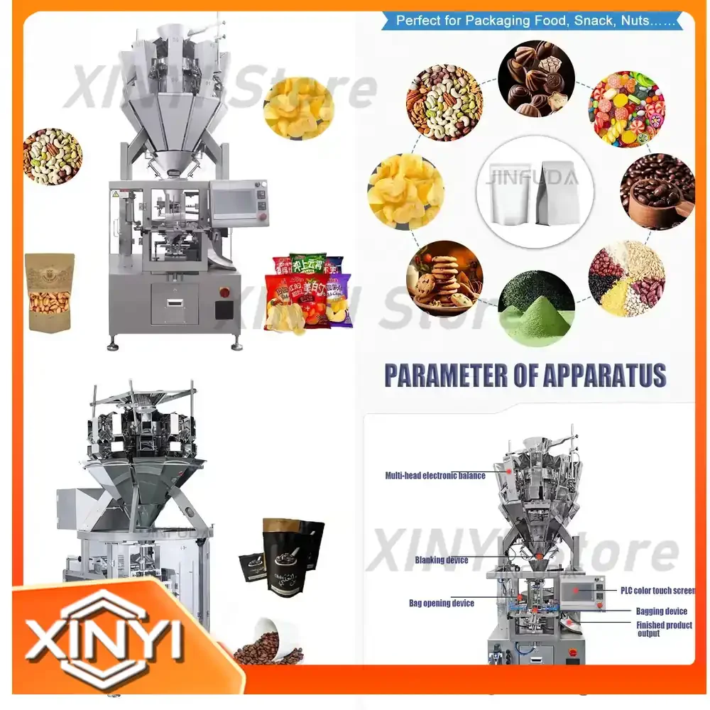 Multi-function Food Packaging Machine for Seeds Peanut Coffee Beans Snacks Forage Filling Sealing Weighing Volumetric Cup