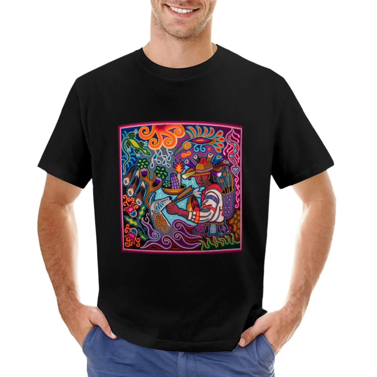 mexican huichol shaman deer hunter T-Shirt quick-drying t-shirt t shirts for men