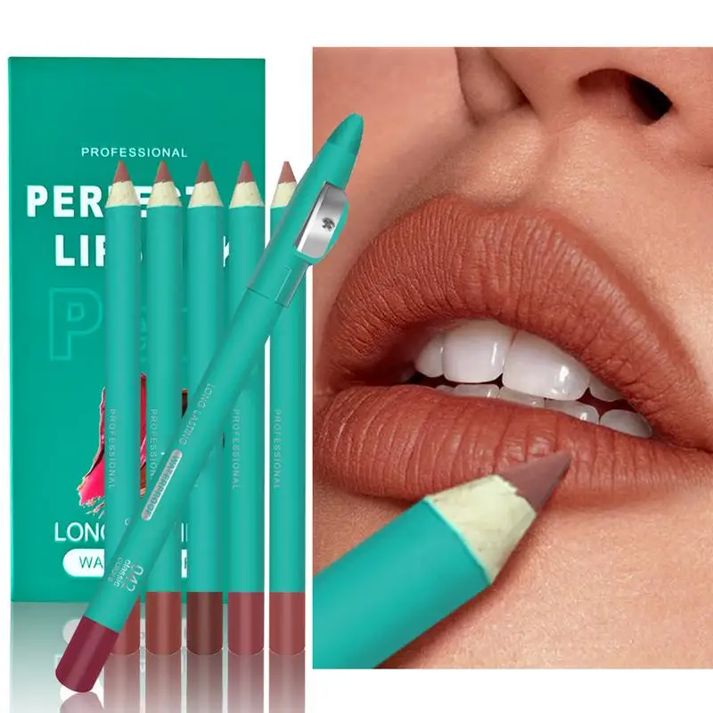 6pcs Lipstick Lipliner Pen Set Matte Velvet Lip Liner Pencil Matte Nude Contour Lipliner Pencil Lipstick Lip Tinted Cosmetics