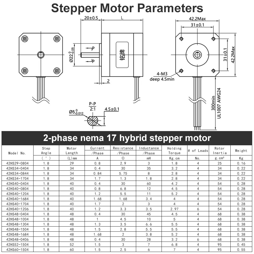 Nema17 Stepping Motor CNC 3D Printer 2 Phase 1.8 Degree Micro Nema 17 Stepper Motor with 4 Wire for DIY CNC