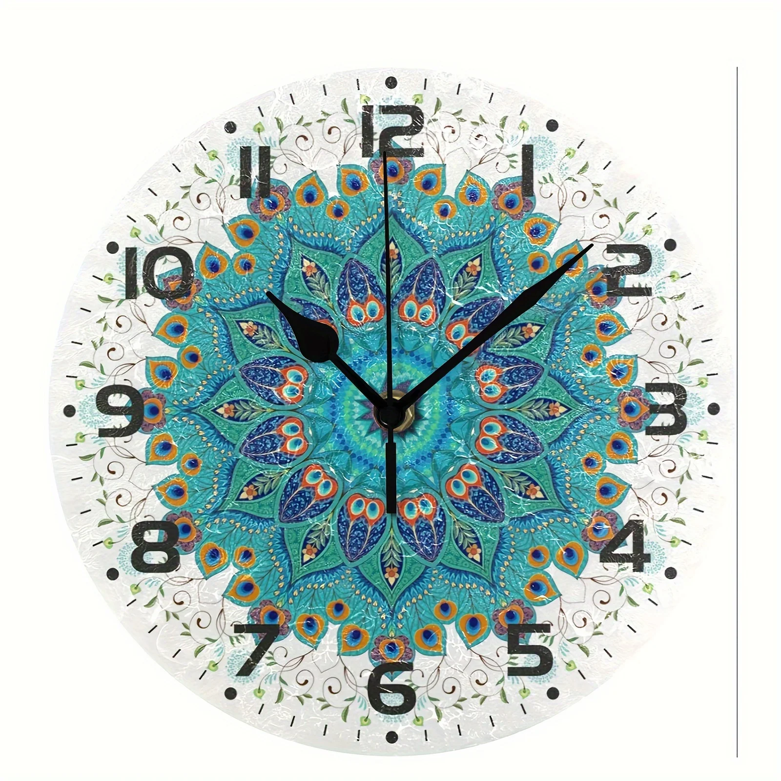 

Oriental Round Mandala Floral Paisley Peacock Feather Round Square Diamond Wall Clock Oil Painting Home Office School Decorative