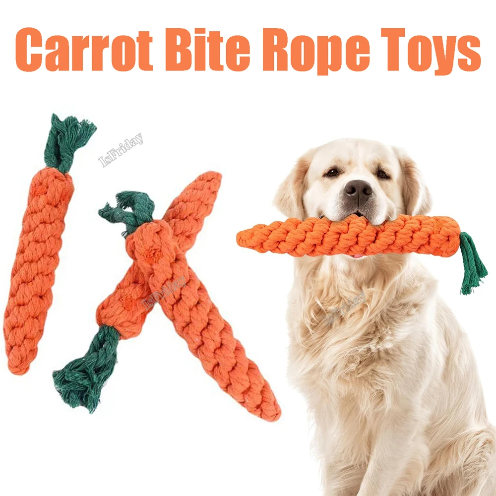 Carrot Dog Bite Rope Pet Dog Toys Cat Dog Chew Toys Safe Durable Braided Bite Resistant Puppy Molar Cleaning Teeth Cotton Rope