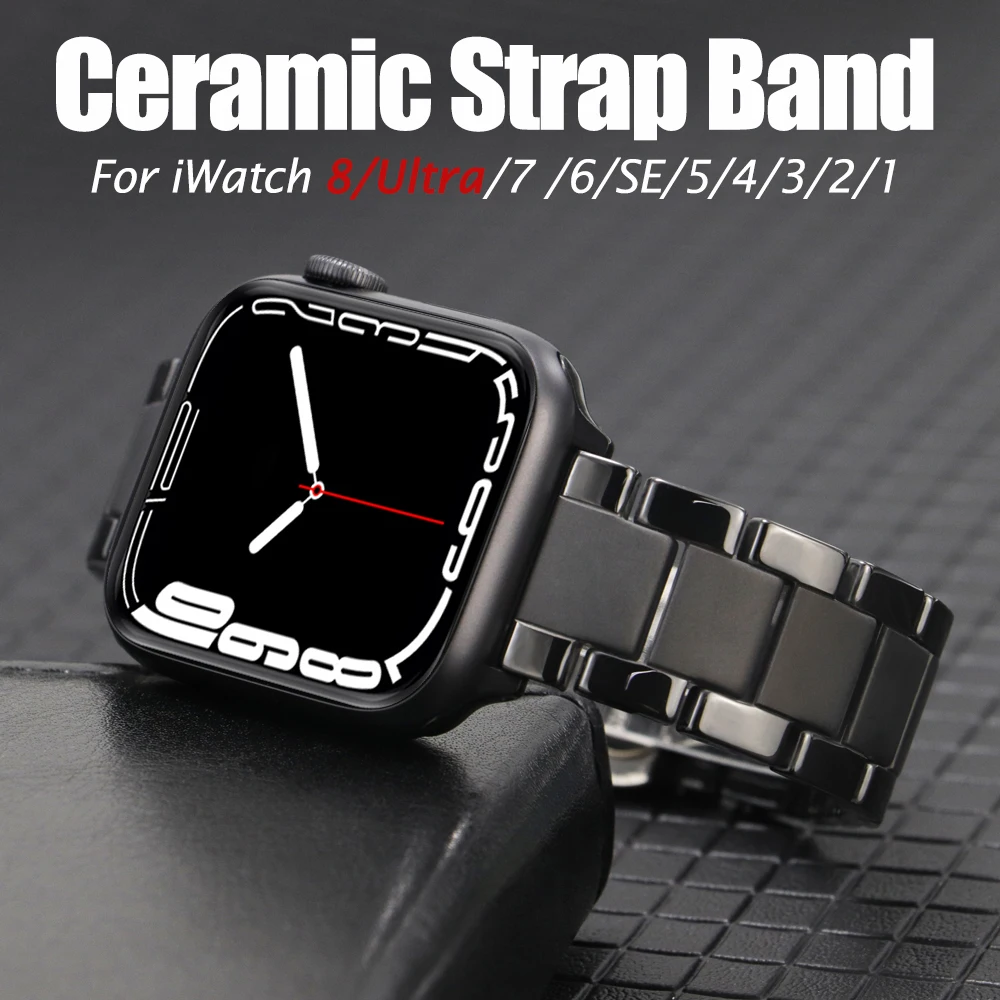 ceramic strap for apple watch band 8 Ultra 49mm 38mm40mm 42mm 44mm for iWatch series 7 6 se 4 5 2 1 3 Band Loop Bracelet 41 45mm