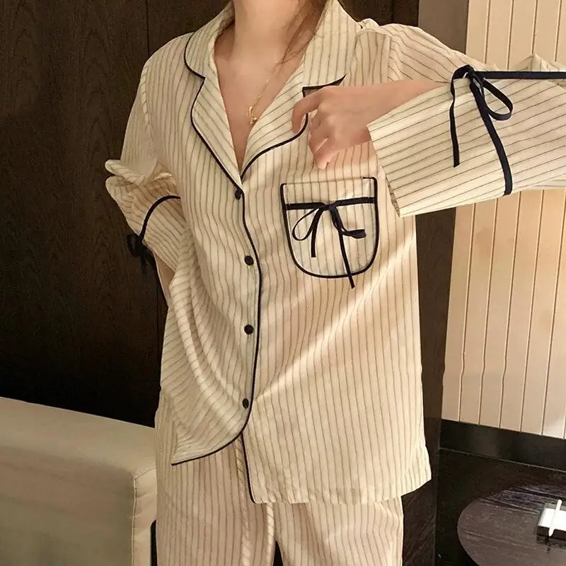 Fashionable and Fresh Women's Long Sleeved Long Pants Pajamas Spring New Cute and Sweet Girl Set Comfortable Student Home Clothe 2