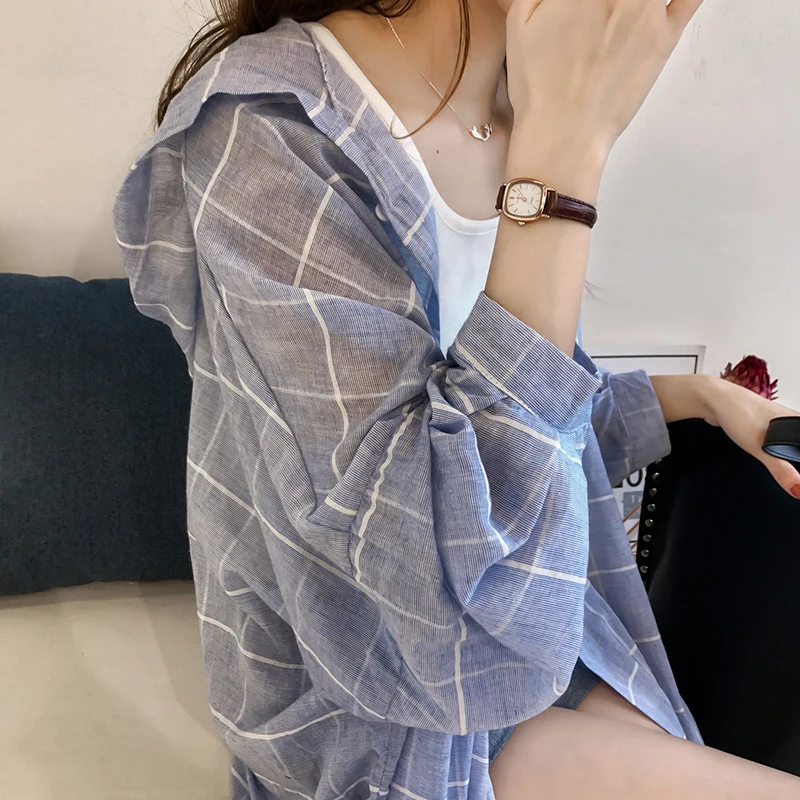 Women's Plaid Shirt Spring Fashion 2026 New Style Snowflake Sunscreen Clothes Midi Length Hooded Windbreaker Thin Outerwear A...