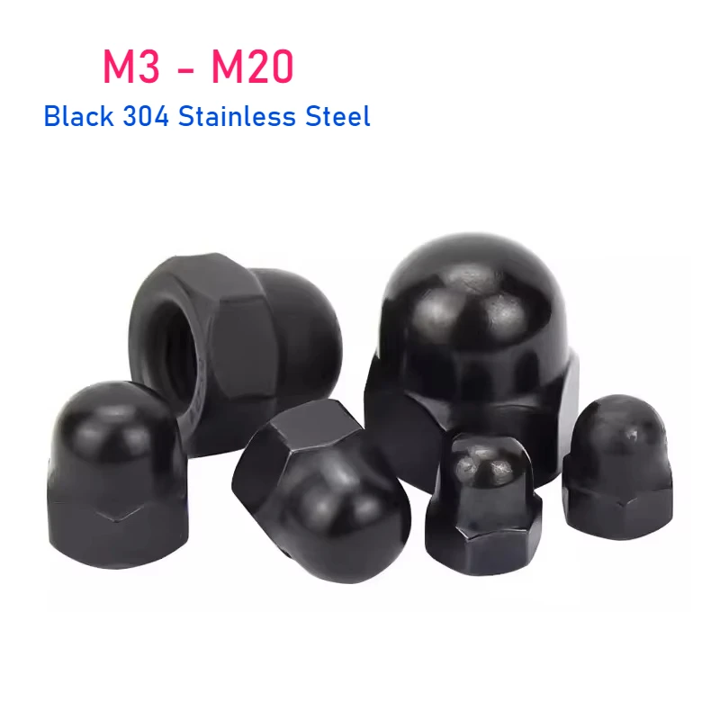 M3 M4 M5 M6 M8 M10 M12 M14 M16 M18 M20 Black 304 Stainless Steel Acorn Cap Nuts Decorative Dome Cap Nuts Blind Nuts