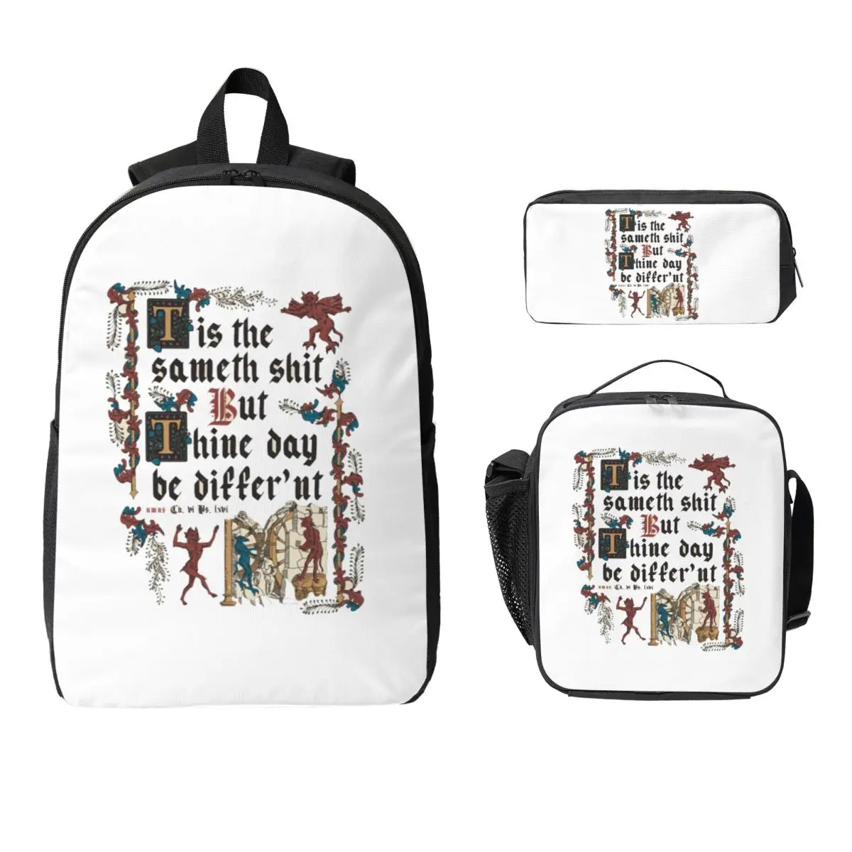 Same Shit Medieval Style English History Backpack BookBag School Bag Laptop Shoulder Bags 3ps Insulated Lunch Bag Pencil Case
