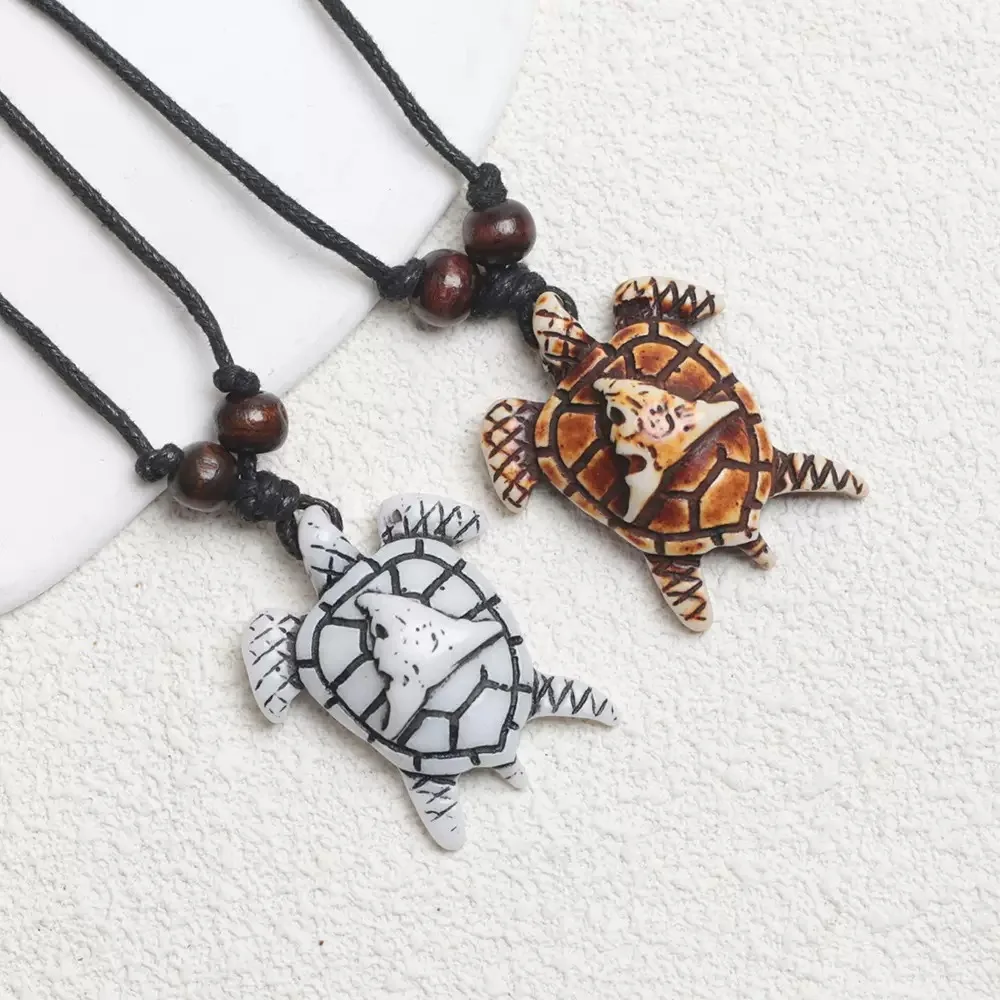 Schildkröten-Halskette im Puerto Rico-Stammes-Stil, imitierter Knochen-Charm, verstellbar, für Männer und Frauen, Surfer-Schmuck, Geschenke