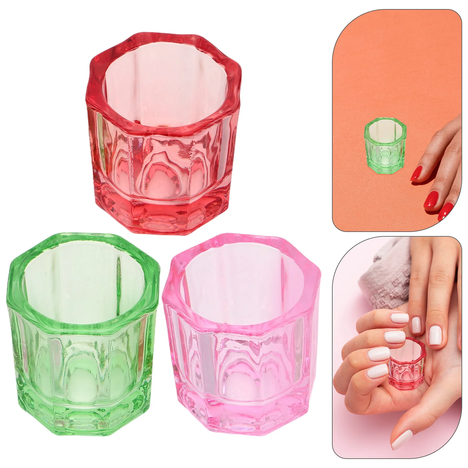 

3Pcs Octagonal Glass Nail Manicure Cup Dappen Dish Monomer Liquid Bowl Powder Holder for Professional Salon Use
