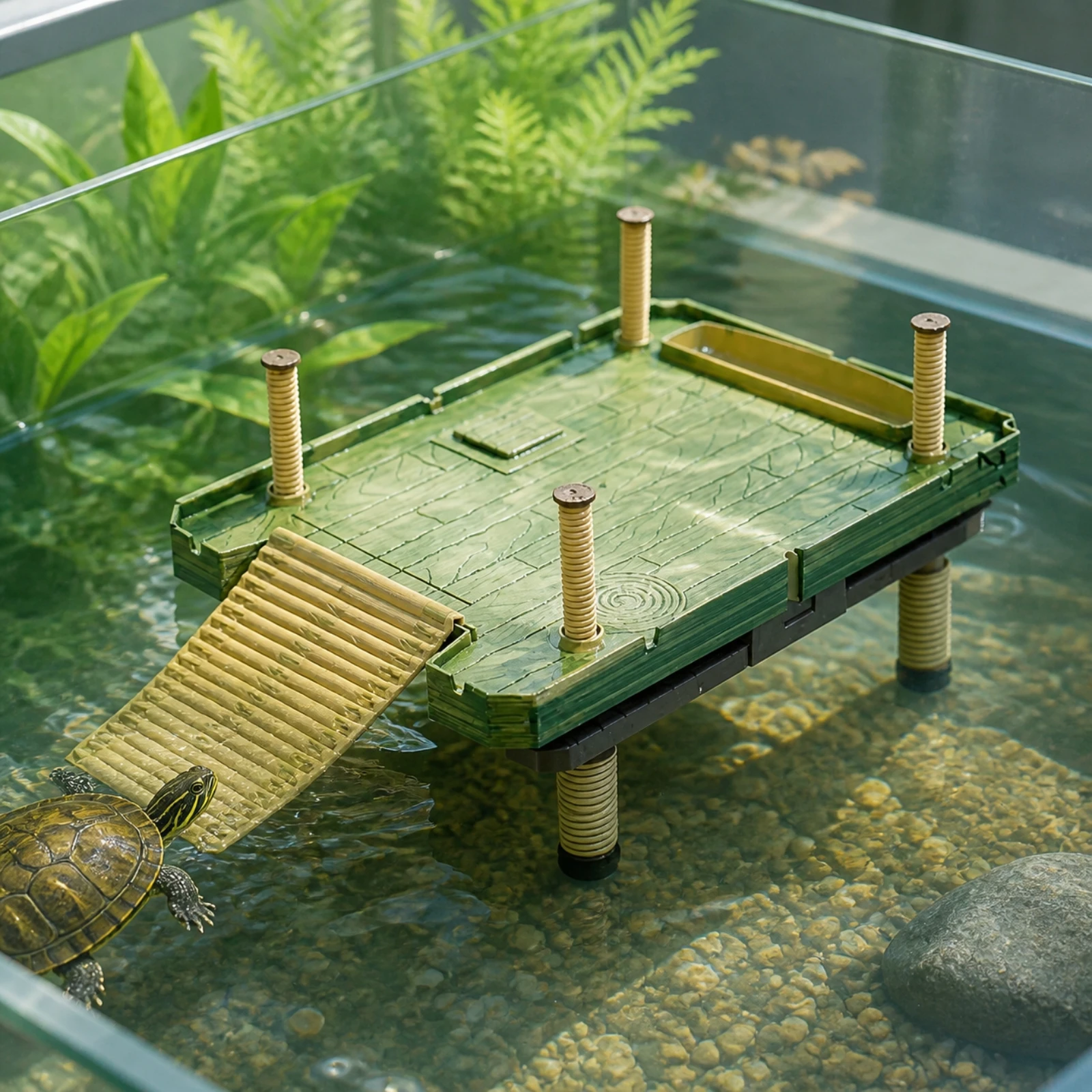 Bamboo-Grain Textured Floating Basking Dock Easy to Clean Turtle Resting Terrace Reptile Accessory Slim for Aquariums