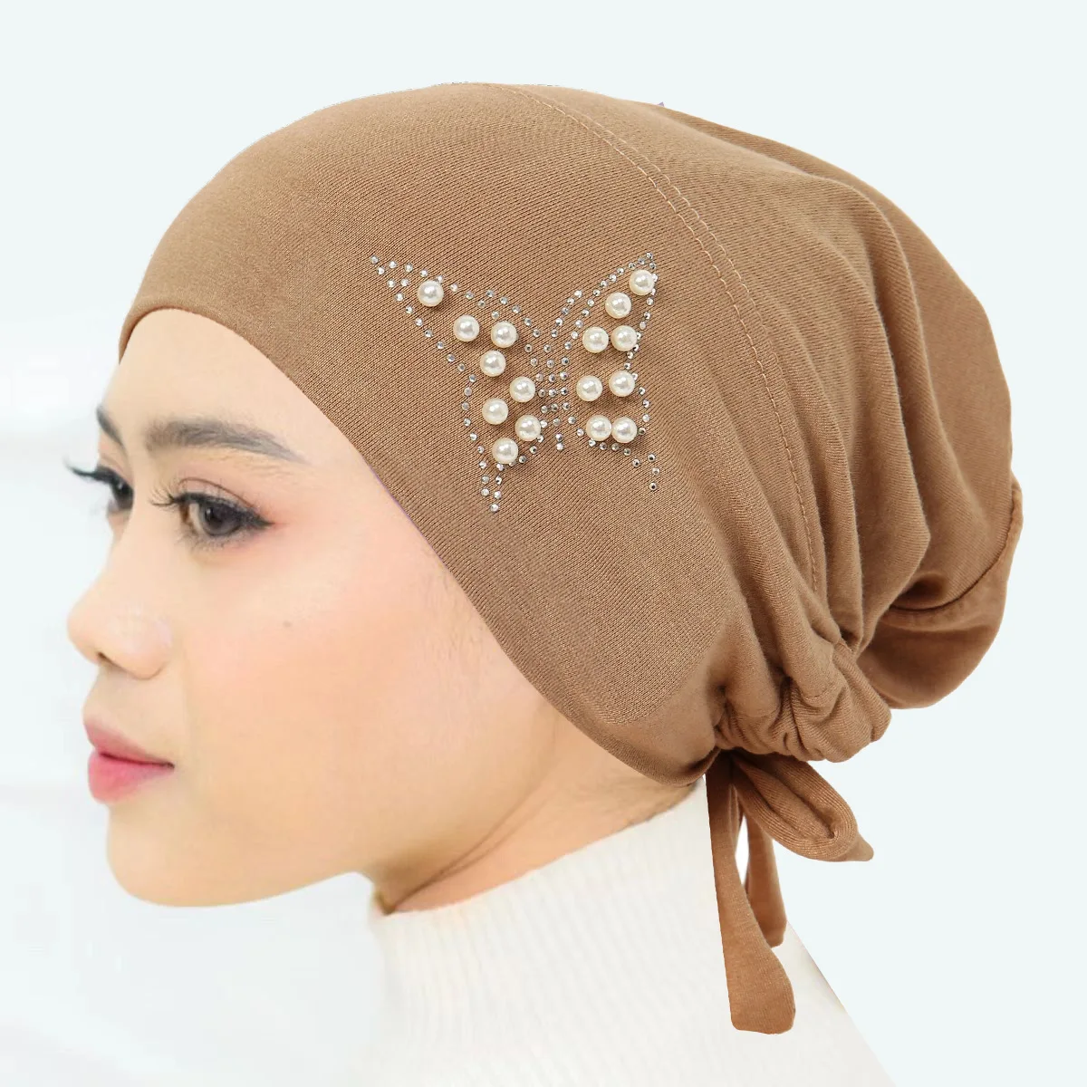 

Adjustable Elastic Bandana Hat Pearl Butterfly Accent Ladies Head Cover