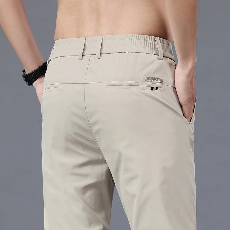 

Весенне-летние тонкие мужские брюки, прямые деловые повседневные брюки из ледяного шелка, быстросохнущие дышащие корейские брюки, модная мужская одежда