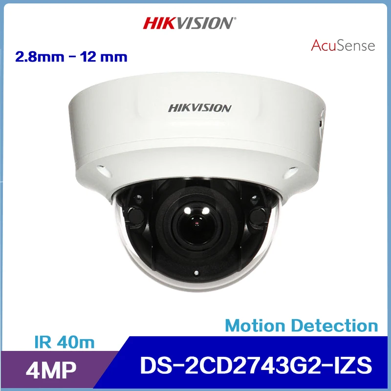 

Hikvision 4MP AcuSense Motorized Varifocal 2.8mm-12mm Dome Network Camera DS-2CD2743G2-IZS, Support Motion Detection