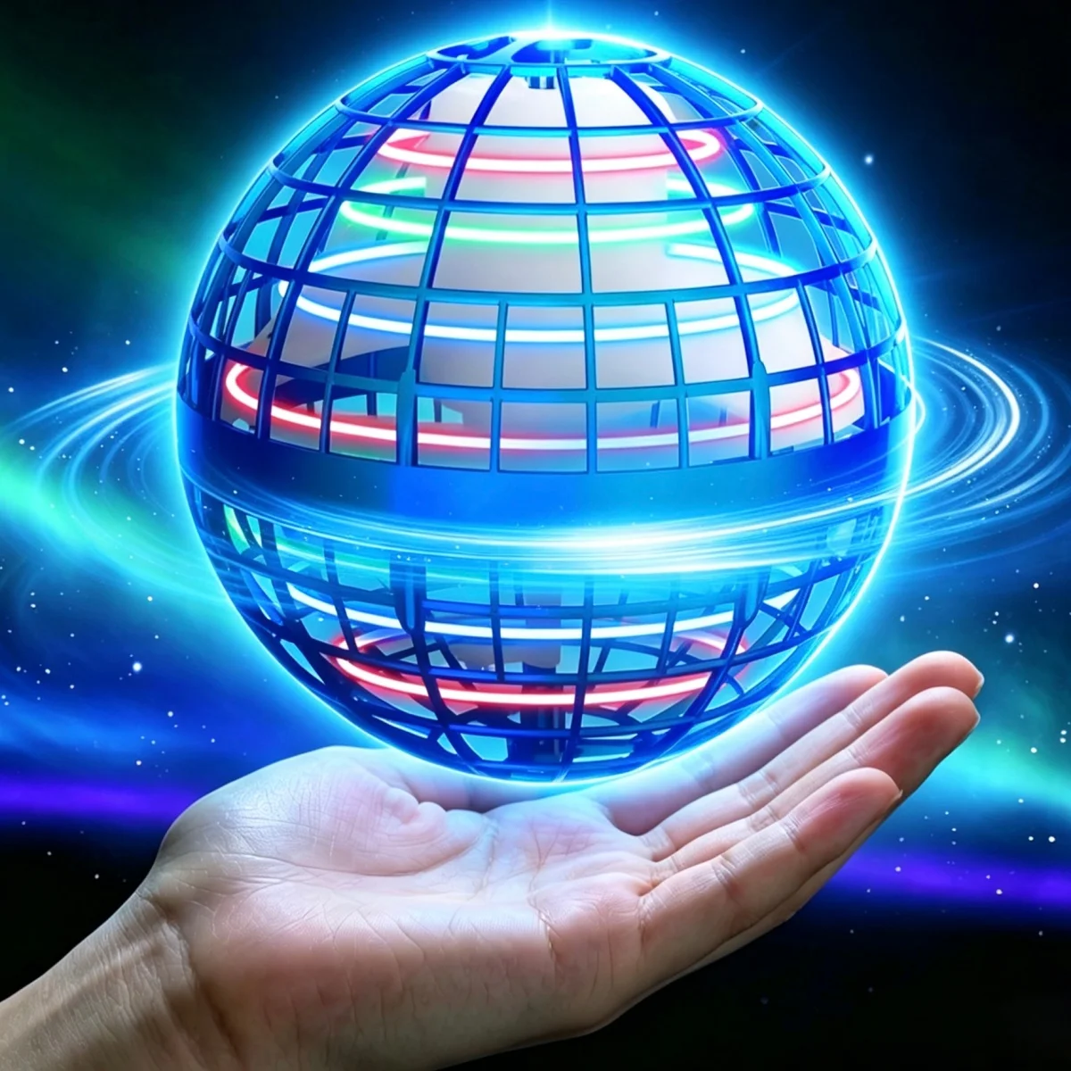Flying Ball Children's Hand Controlled Color LED Cosmic Globe 360 ° Rotating Suspension Ball Suitable for Indoor and Outdoor Toy