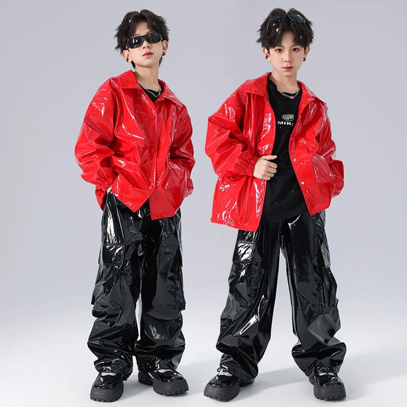 Nieuwe Jongens Meisjes Hiphop Kleding Straat Jazzdans Kostuums Lederen Kleding Cargo Broek Pak Stadium Outfit Catwalk Wear DQL10393
