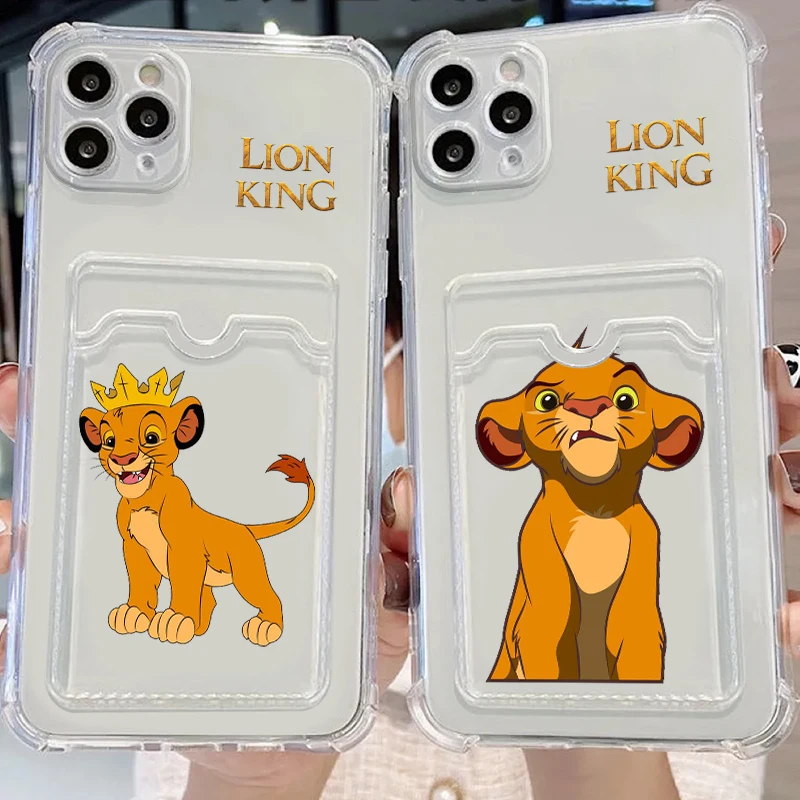 Disney The Lion King Cool For iPhone 15 14 13 12 11 XS XR X 8 7 Pro Max Plus Mini Photo Card Bag Transparent Back Phone Case