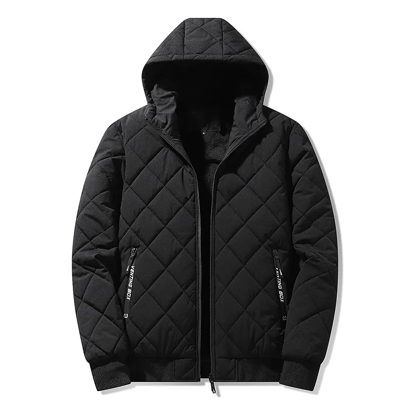 Jackets for Men with Hood Autumn Winter Cotton Padded Jacket Men Fashion Clothing Rhombus Texture Casual Parkas Plus Size 5XL