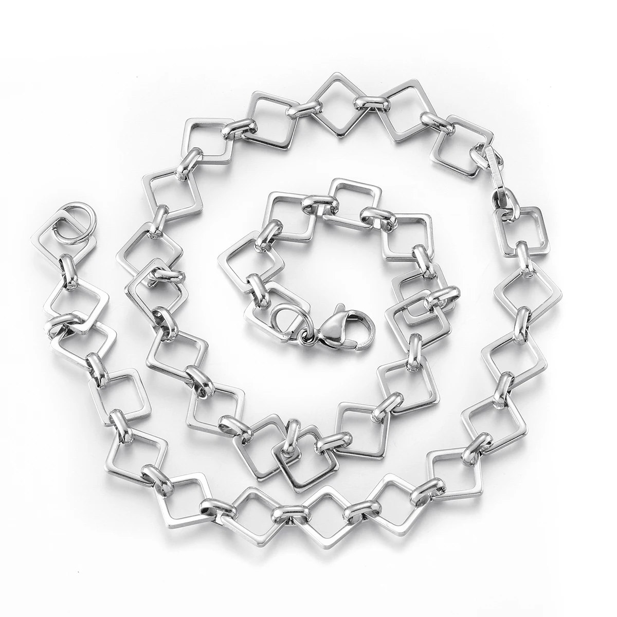 Punk Großes Edelstahl Handgefertigtes Gliederketten-Armband-Halsketten-Set für Damen und Herren, Allergiefrei, Einzigartiges Schmuckgeschenk – Detail 6