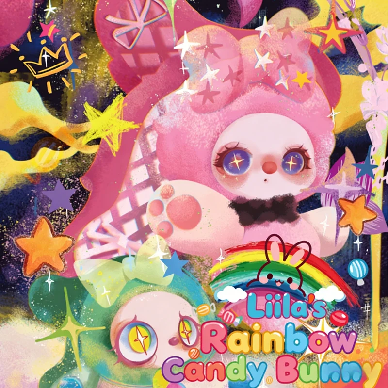 

Liila Rainbow Candy Bunny Vinyl Plush Blind Box Cute Doll Trendy Toy Backpack Charm Pendant Keychain Decoration Surprise Gifts