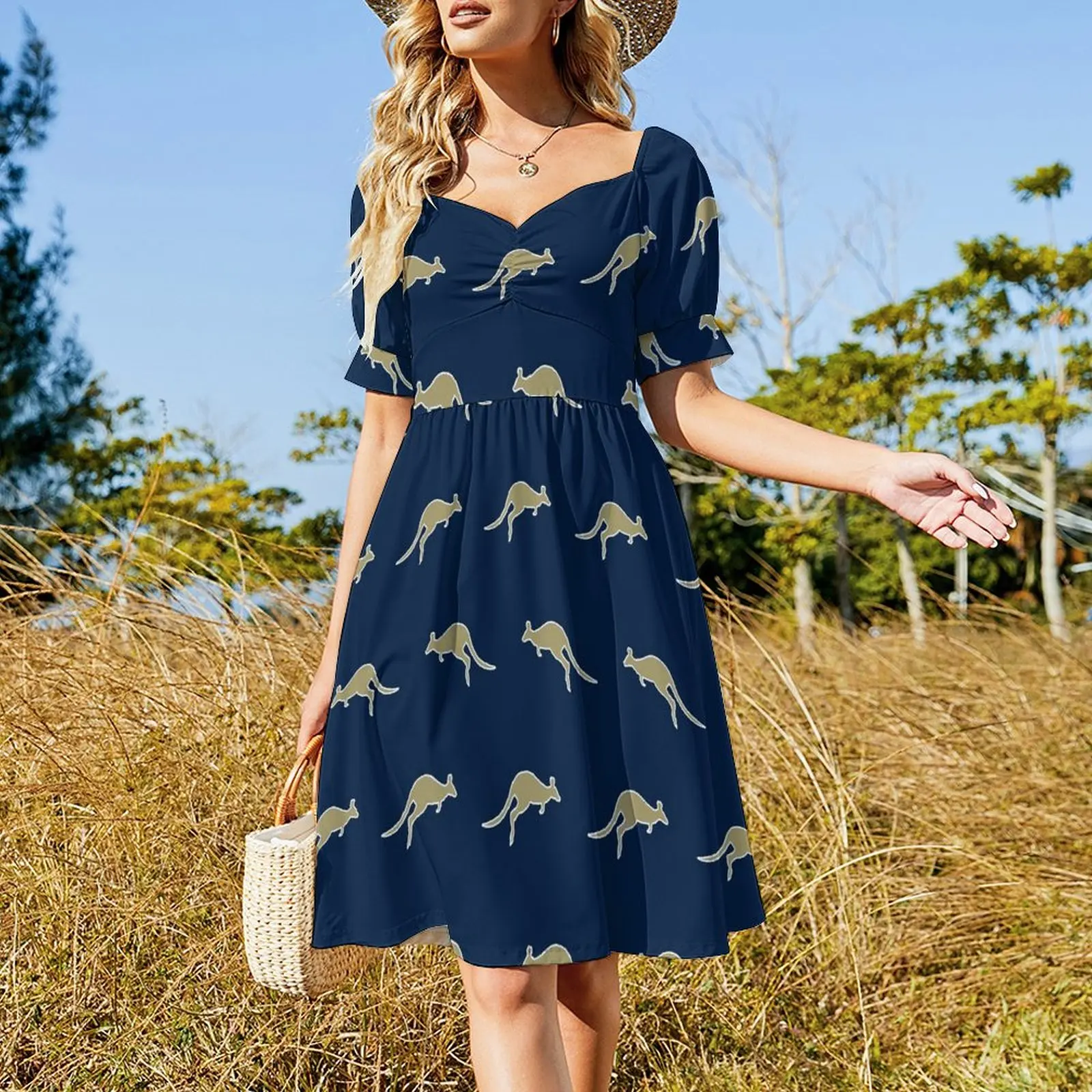 Akron Gold Kangaroo Short Sleeved Dress dresses korean style summer dress women 2025 fairy dress