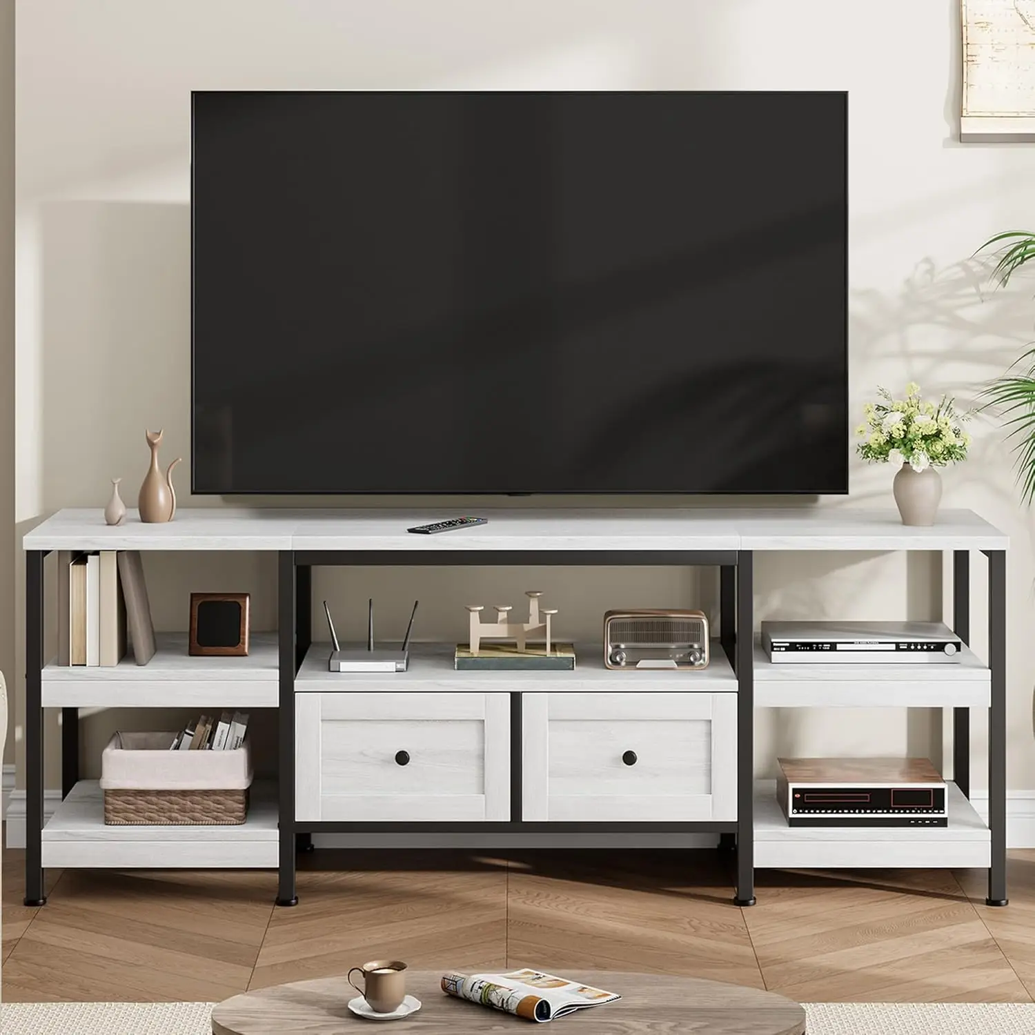 

63 in Industrial TV Stand with 2 Drawers, Entertainment Center for TVs Up to 65 in, Rustic Media Console with, Customized