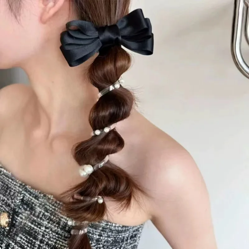 2024 New Bowknot Bead Phone Line Hair Loop Female Bubble Braid Divine Weapon Fried Dough Twists Braid Head Rope Horsetail