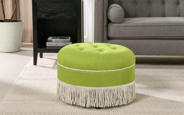 

Yolanda 24" Round Upholstered Accent Ottoman, Bright Chartreuse
