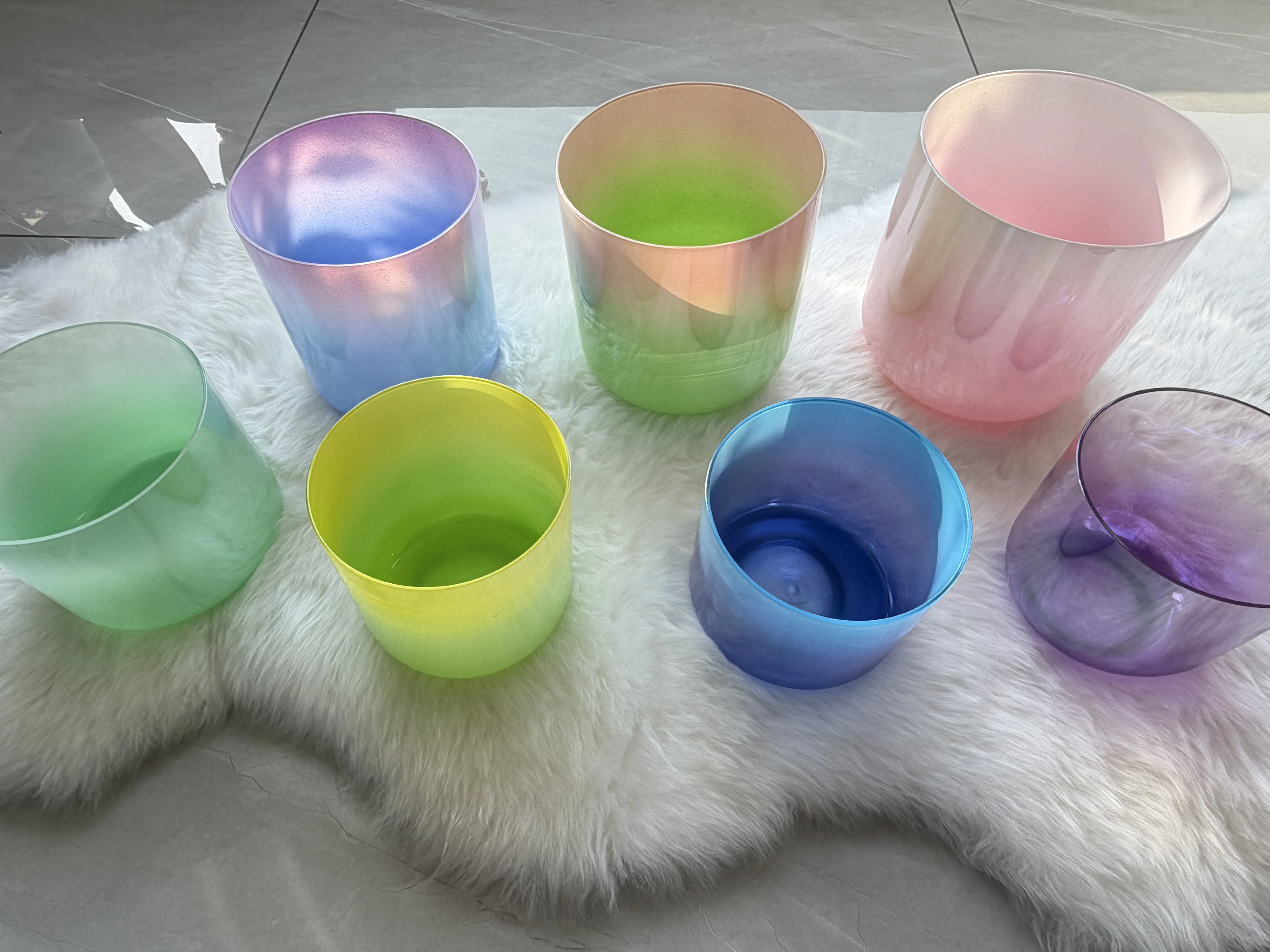 7pcs Aurora Iridescent Gradient Macaron Alchemy Crystal Singing Bowl Set Chakra Sound Healing Bowl for Meditation Yoga Therapy