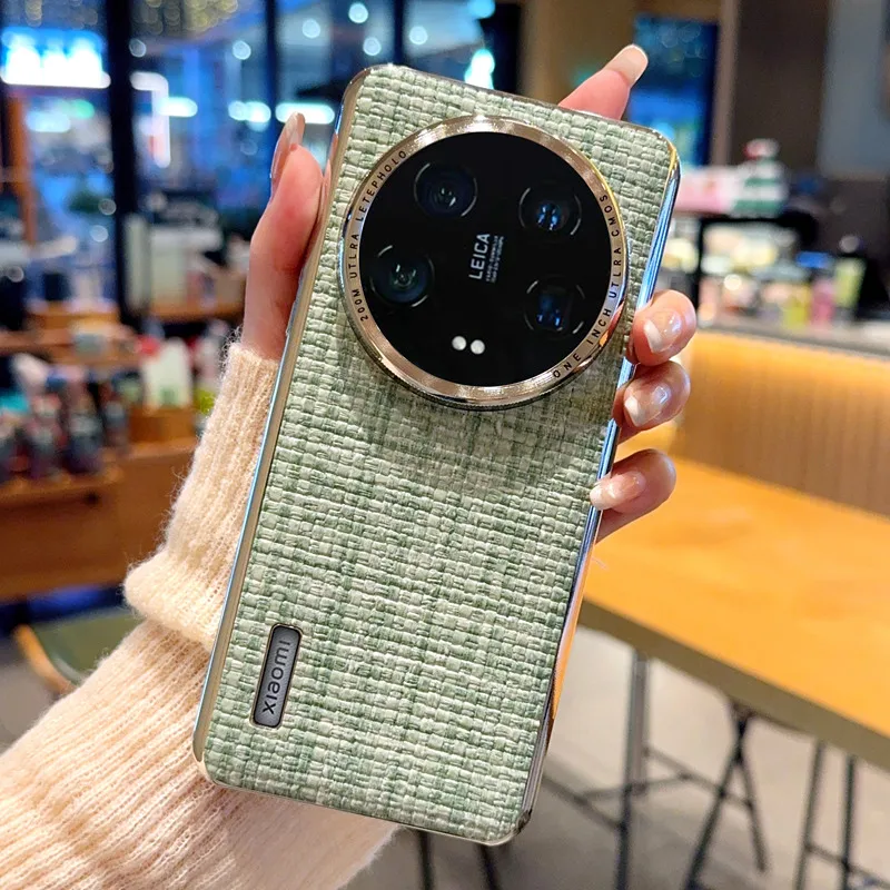 Dla Xiaomi 15 14 13 12S Ultra Case Retro Weave Woven Fabric Raised Metal Frame Camera Lens Protection Plating Cover Braided