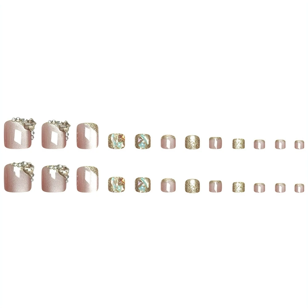 24pcs 달콤한 다채로운 다이아몬드 발톱 패치 프레스 광장 가짜 손톱 반짝이 스타 고양이 눈 거짓 손톱 장식 패션 발 손톱