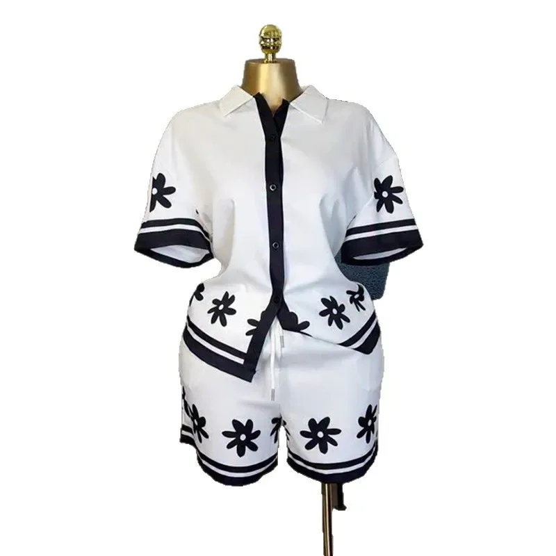 

floral printed Side Women's Set Half Sleeve Shirt Tops and Shorts 2025 Holiday Vacation Street Two 2 Piece Set Outfits