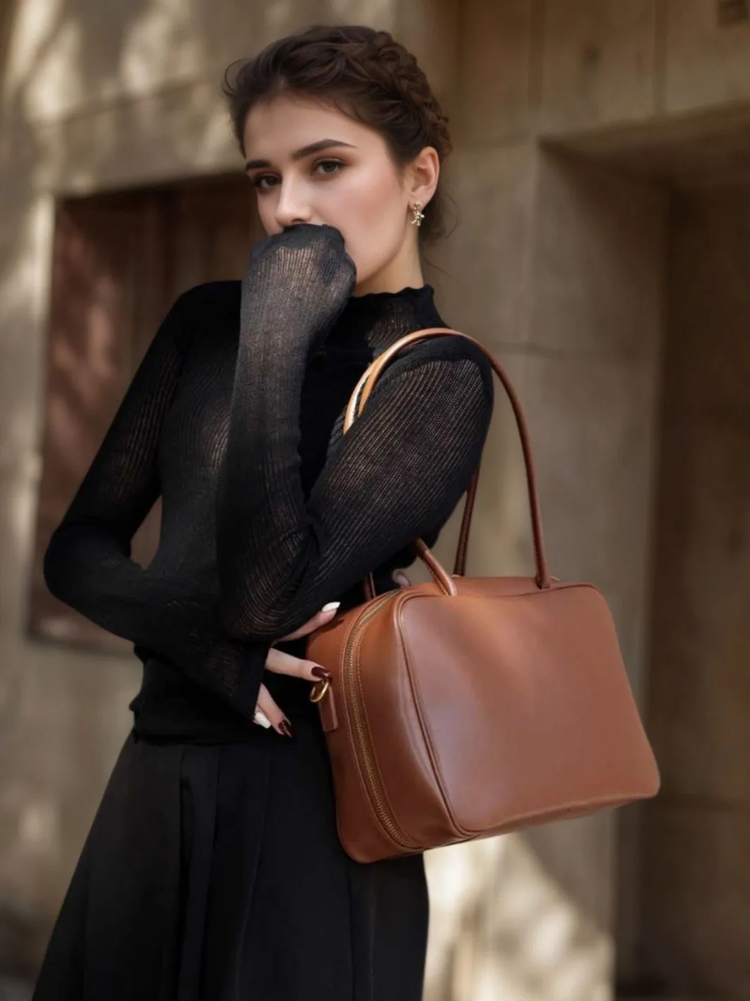 Korean Version Senior Sense Genuine Leather Women Bag Simple Retro Fashion Handbag Commuter Large-capacity Women Shoulder Bag