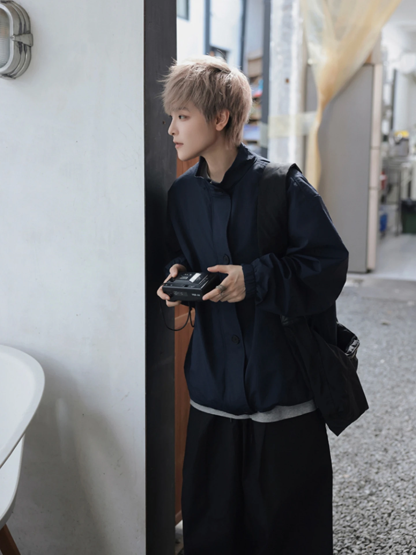 

American Commuter High nce Button Zipper Jaet Simple Casual Ins Trendy Stand Collar Cleanfit Jaet for Youth