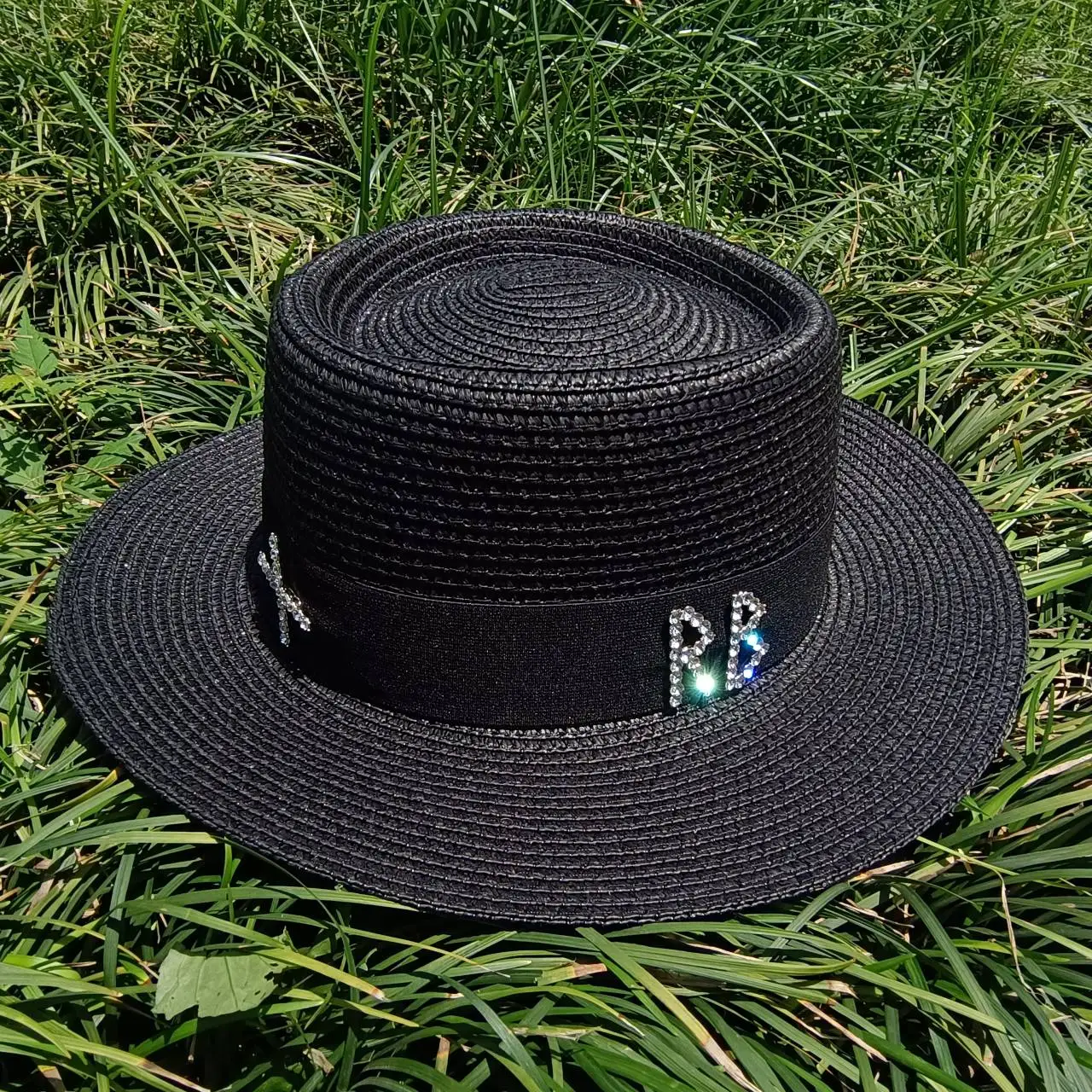 Summer straw hat letter elastic webbing for men and women's new adjustable concave convex top Straw sun hat beach hat