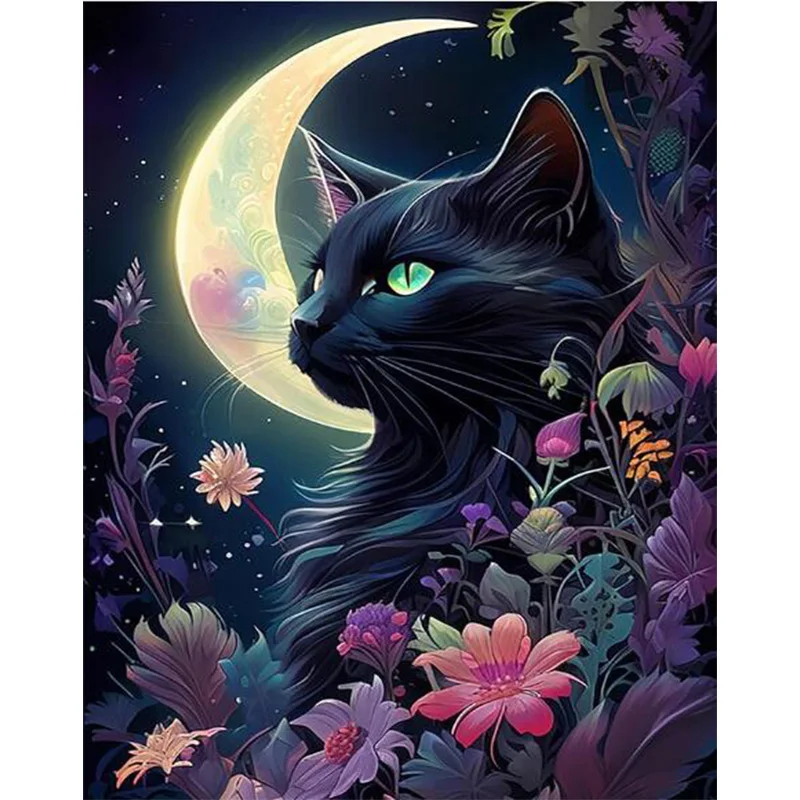 AB Diamond Diamond Painting Black Cat in Moonlight Xiahuayuan District Embroidery Kit Wall Decoration Hanging Painting