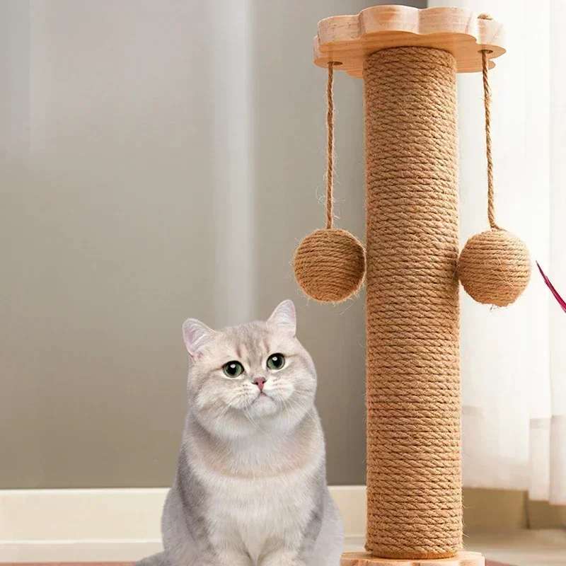 Solid Wood Pet Cat Turntable Scratch Pillar Board Sisal Climbing Frame Toy Balls Column Training Supplies Products Accessories